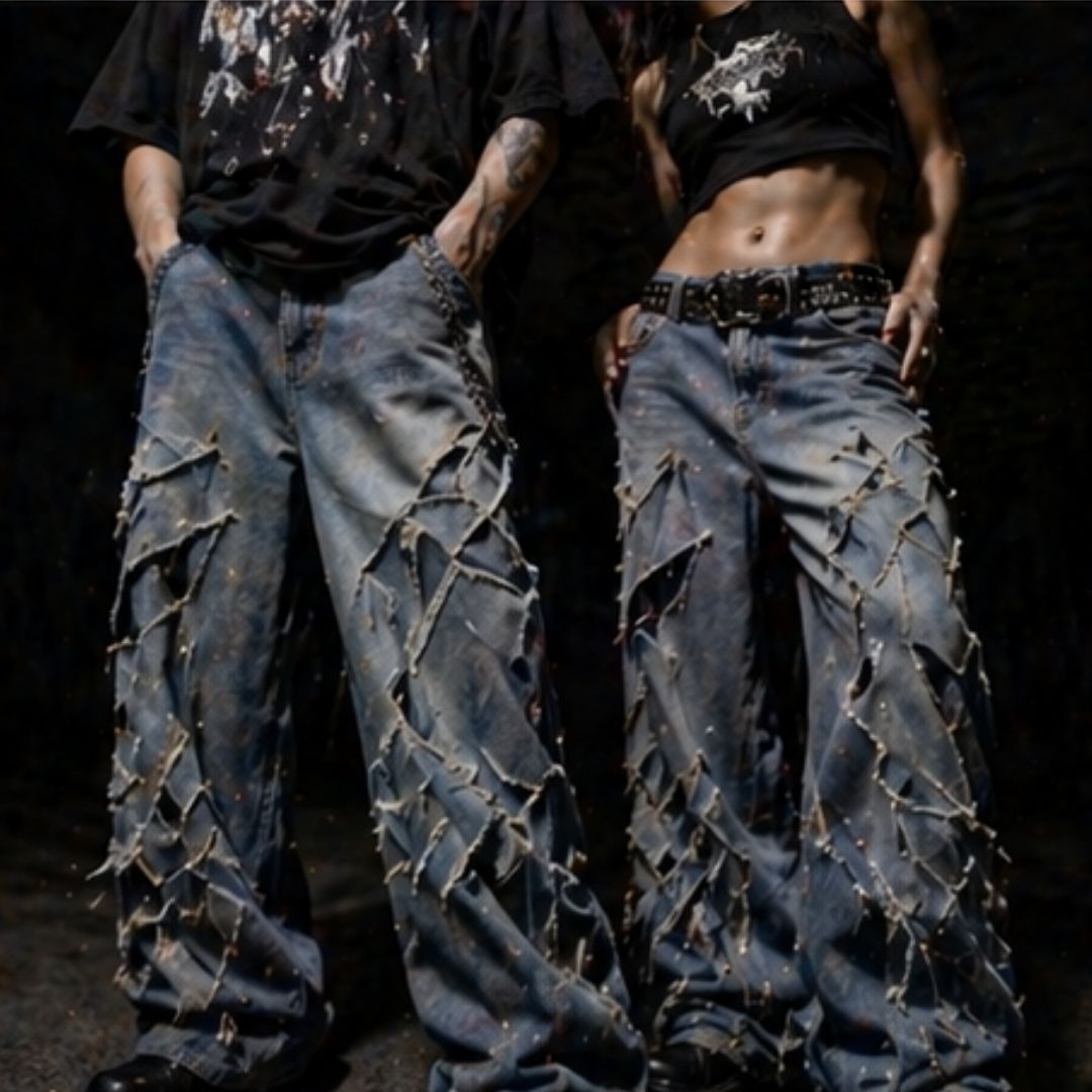 Fracture Grid Distressed Denim