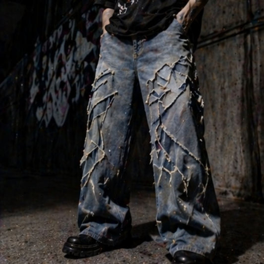Fracture Grid Distressed Denim