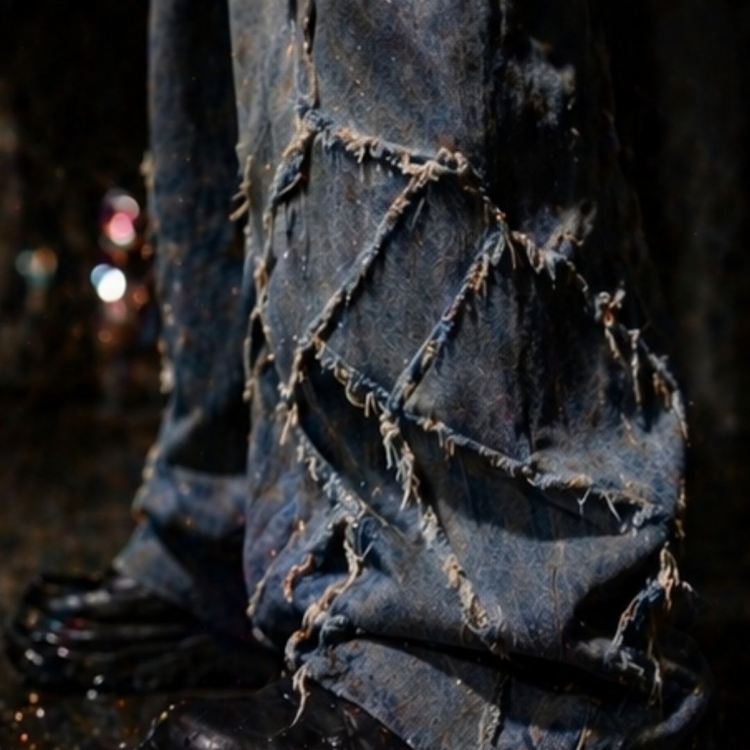 Fracture Grid Distressed Denim