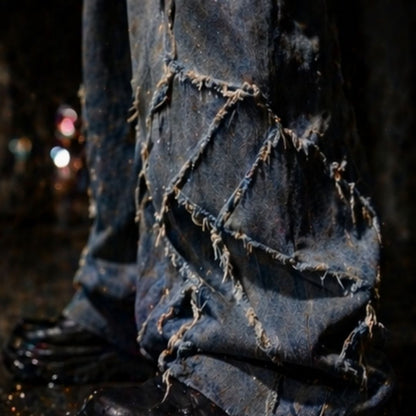 Fracture Grid Distressed Denim