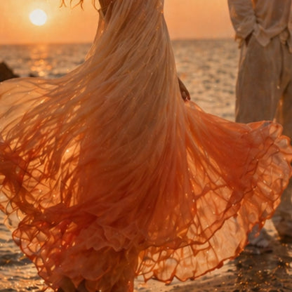 Golden Drift Chiffon Dress