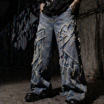 Fracture Grid Distressed Denim