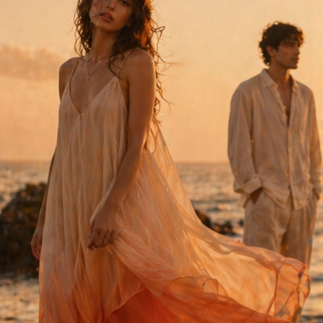 Golden Drift Chiffon Dress