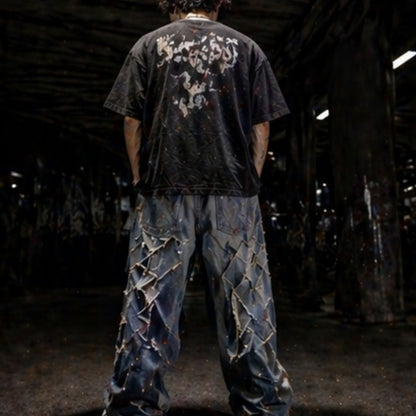 Fracture Grid Distressed Denim