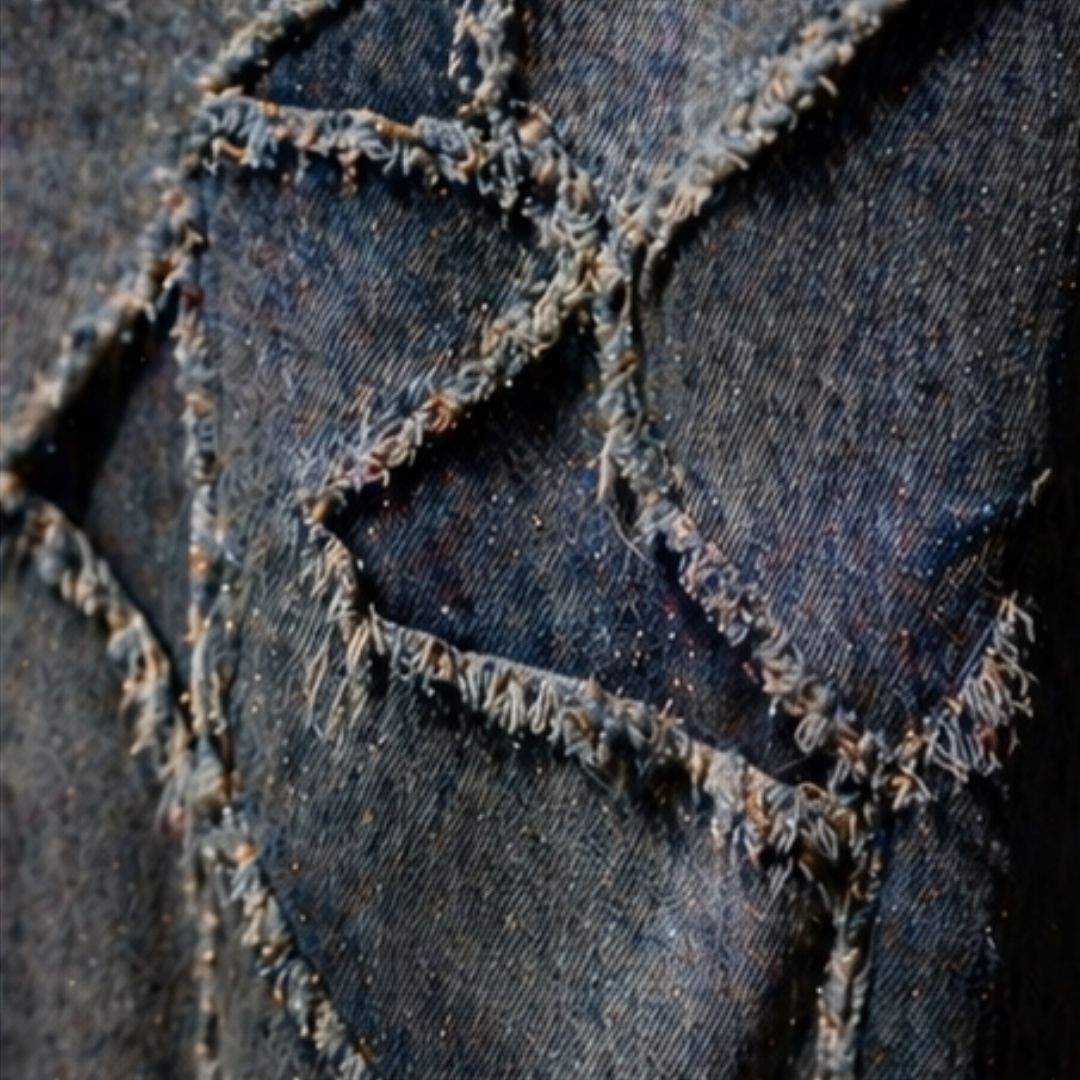 Fracture Grid Distressed Denim